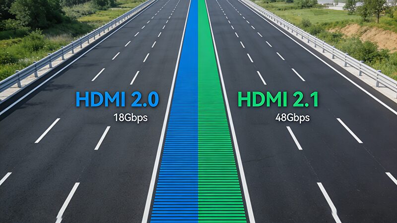 HDMI 2.0 vs HDMI 2.1 bandwidth comparison visual analogy