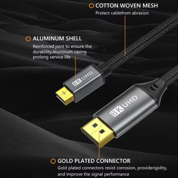 8K 60Hz Bidirectional Mini DP to DP 1.4 Cable - Image 3