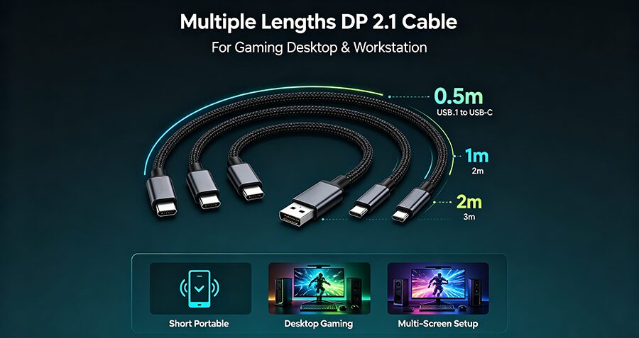 Multiple lengths DP 2.1 to USB-C 8K gaming cable 0.5m to 3m for PC gaming and creative workstation