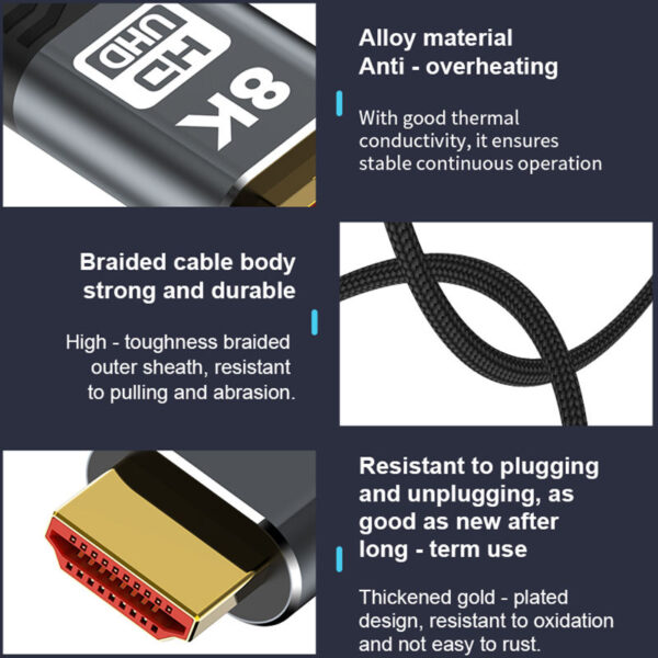 High‑Speed 8K HDMI 2.1 Braided Cable 48Gbps for Gaming & Home Theater