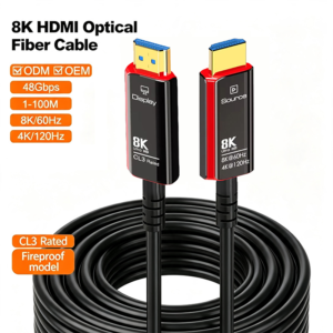 8K Optical Fiber HDMI Cable 48Gbps CL3 Fire Rated 1m-100m